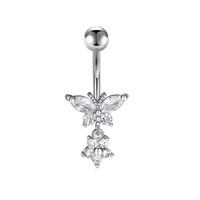 Anneau de nombril unisexe en cuivre, motif papillon, serti de zircons, bijou de piercing corporel haut de gamme