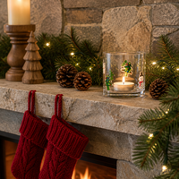 Bocal en verre cylindrique Bonhomme de neige de Noël avec bougie pilier – Vente en gros, Décoration de maison pour les fêtes, Centre de table, Cadeau personnalisé OEM