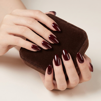 Faux Ongles Amande Bourgogne 24 Pièces ABS Brillant Couleur Unie Longueur Moyenne Ongles à Presser Réutilisables Qualité Salon OEM/ODM