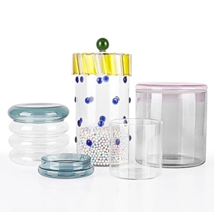 Tùy chỉnh cao Borosilicate trong suốt tay thổi Polka <span class=keywords><strong>Dot</strong></span> Donut vòng lưu trữ lọ thủy tinh với nắp - Product Image 5