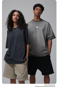 Người đàn ông Retro T-Shirt đảo ngược màu bên khuấy chiên t Áo sơ mi RÁCH RƯỚI cạnh cắt ra LỖ áo sơ mi lỏng phù hợp với áo thun rửa T-Shirt - Product Image 2