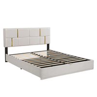 Nouveau design Lit Queen Size Rembourré Moderne avec cadre en métal et système de rangement hydraulique Beige