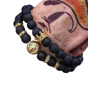 Pulsera de <span class=keywords><strong>roca</strong></span> volcánica natural esmerilada Daisy Fangy, cuentas de oración, cabeza de leopardo, elástica, cristalina - Product Image 1