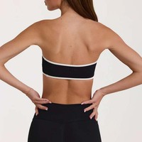 Soutien-gorge de sport personnalisé pour femme, avec logo, couleur contrastante, col droit, tricoté, extensible, respirant, doux, ajusté, pour fitness, gym et yoga