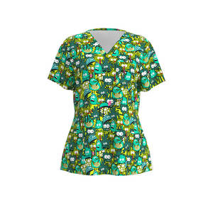 Uniformi di stampa femminile poliestere Spandex uniformi ospedaliere infermiere medico stampa top stampato scrub top - Product Image 2