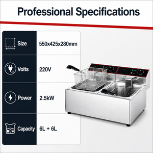 Commercial Electric Deep Fryer 12L Double Tank Double <b>Basket</b> 2.5kW for French Fries Chicken Fast Food Restaurant Catering - Product Image 2