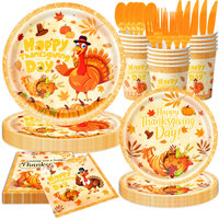 Décorations de fête en papier sur le thème de Thanksgiving, bannières, éventails pliants, vaisselle, nappes, fournitures pour créer une ambiance festive