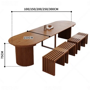 Ensemble <span class=keywords><strong>de</strong></span> table à manger télescopique extensible en bois <span class=keywords><strong>de</strong></span> frêne massif <span class=keywords><strong>de</strong></span> style rétro, table à manger rectangulaire haut <span class=keywords><strong>de</strong></span> gamme pour plusieurs personnes, idéale pour <span class=keywords><strong>les</strong></span> villas - Product Image 3