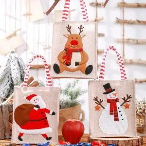 Bolsa de Mano Pequeña con Bordado de Dibujos Animados de Santa Claus, Bolsa de Regalo de Navidad de Tela de Lino Ecológica, Bolsa para Dulces - Product Image 6