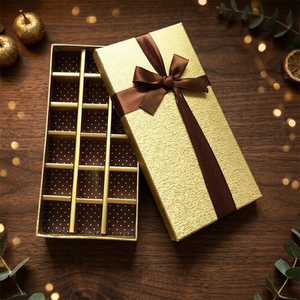 Aseptic Metallic Embossed Handmade Art Paper Chocolate <b>Boxes</b> with Gold Foil Glossy Lamination and UV Coating for 9 Chocolates - Product Image 3