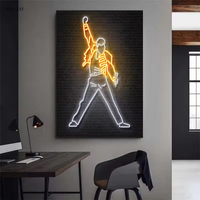 Moderne néon pop rappeur star affiche Hip Hop artiste personnage Art cadre en bois peinture mode impression sur toile art mural