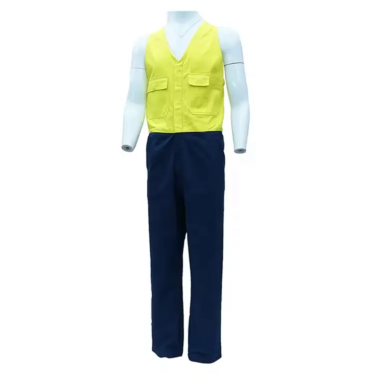 Fashion Design 100% Cotton Heavyweight Bib And Brace Yellow/Navy Mens Work Uniform Zipper Closure Mens Bib Overalls Wholesale