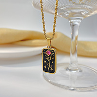 Collier de conception de fleur de mode collier de carte de tarot de fleur d'émail d'acier inoxydable