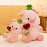 Peluche Cochon Rose Trèfle, Cochon Assis en Peluche avec Rose Rouge, Cochon Trèfle à Quatre Feuilles Porte-Bonheur, Cadeau pour Enfants, Décoration de Canapé et Maison