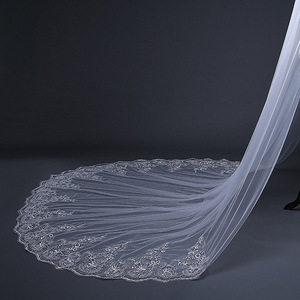 Di lusso lungo velo da sposa bianco avorio veli da sposa con bordo in pizzo a pettine Applique eleganti cattedrale lunghezza <span class=keywords><strong>accessori</strong></span> da sposa - Product Image 4