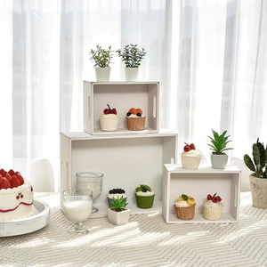 Caisses en bois avec poignées pour présentation, organisateur de maison, ensemble de caisses en bois pour rangement de garde-manger, boîte de rangement en bois blanc - Product Image 2