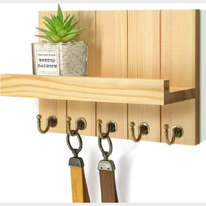 Solid Wood Wall Mounted Key Rack With <b>Shelf</b> 5 <b>Hooks</b> For Home Entryway Storage Organization - Product Image 5