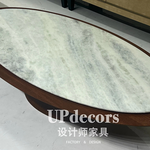 Factory Direct Sell Brown Wooden Frame Coffee <b>Table</b> Modern Living Room Oval Decoration <b>Marble</b> <b>Top</b> <b>Table</b> Coffee <b>Table</b> Oval - Product Image 1