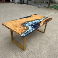 Tumeur de sapin chinois panneau de comptoir de table de jeu de table en résine bleu océan bois massif