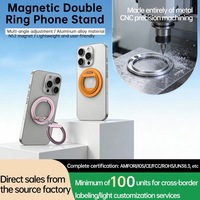 Support de téléphone magnétique à double anneau, usinage de précision CNC en métal, rotation infinie à 360°, réglage multi-angles, aimant puissant N52