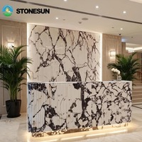 Bureau de réception en marbre Calacatta Viola StoneSun, pierre naturelle italienne, avec éclairage LED, rangement, pour hôtel, boutique, salon, bureau de réception sur mesure