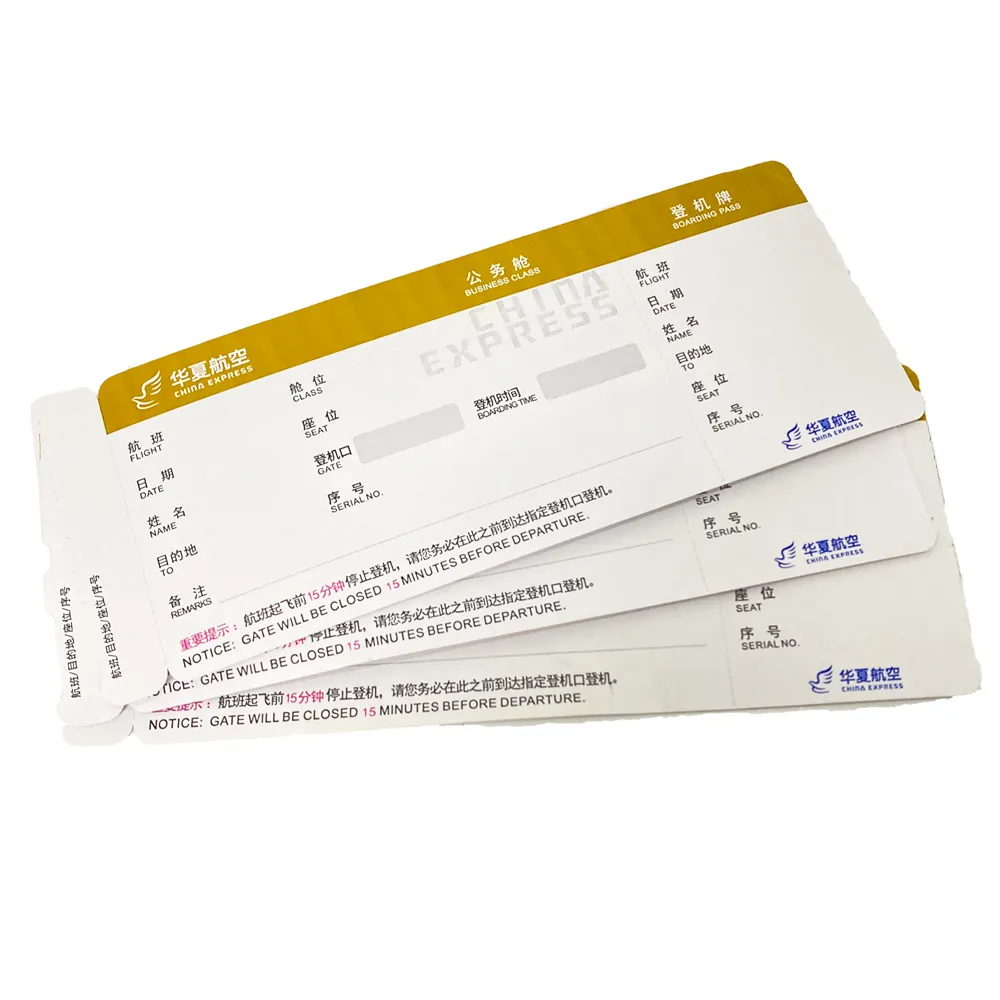 Pabrik Kustom 210gsm Pencetak Termal Boarding Pass/Produsen OEM Tiket Pesawat