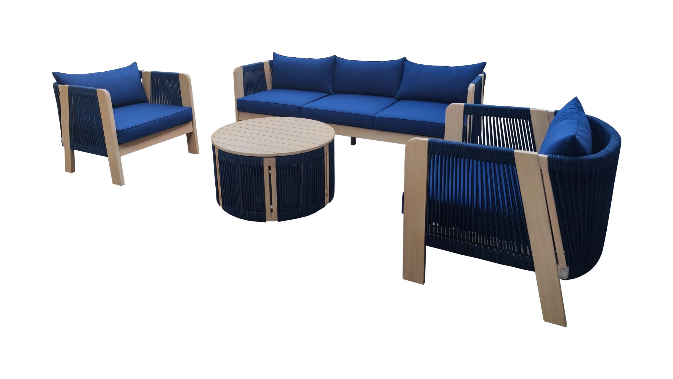 Wood: PU teak + Rope: Navy blue