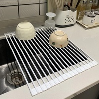 Égouttoir de cuisine multifonctionnel pliable en silicone pour évier, avec rangement pour bols et assiettes, et filtre à eau