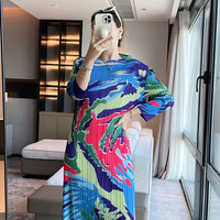 Nouvelle robe plissée imprimée style Miyake pour femme, manches longues, élastique, décontractée, pour le bureau, robe midi, en stock