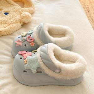 Chaussons d'hiver classiques à bout fermé, antidérapants, à semelle souple, respirants, anti-odeurs, avec dessus et doublure en coton chaud, semelle en caoutchouc, pour usage domestique - Product Image 6