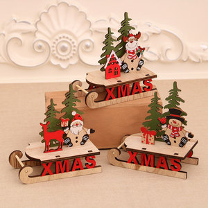 Decoraciones navideñas para mesas de comedor, escaparates, hoteles y centros comerciales; trineo de madera colorido para ensamblar. - Product Image 2