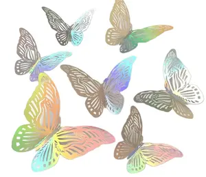 12PCS 3D Hollow Butterfly Wall Sticker Gold Silver Rose Wedding Decoration For Living Room Home Decor Butterflies Decal Stickers