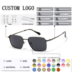 Unisex Rectangle <b>Sunglasses</b> Full Rim Metal Frame Light Weight Green Lens UV400 Protection for Adults - Product Image 2
