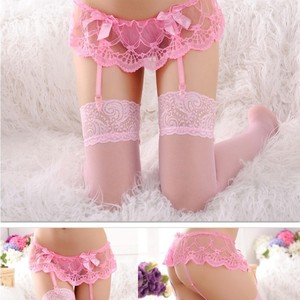 Sexy Sheer Lace Garters <b>Belt</b> With Thong And Stockings Women Adult Fashion Lingerie Set <b>Red</b> Black Pink White Color Options - Product Image 2