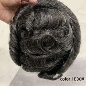H326 Perruque pour homme, système en dentelle française, remplacement de postiche en poly, Australie, 6''x8'', densité légère à moyenne 120%, 1B #   Noir naturel - Product Image 2