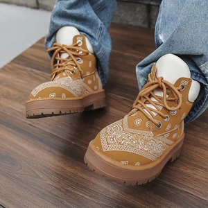 Nouvelles Bottes Montantes Homme 2026 en Dentelle Fleur de Cachemire, Style Rétro, Semelle Épaisse Rehaussante, Modèle Utilitaire - Product Image 2