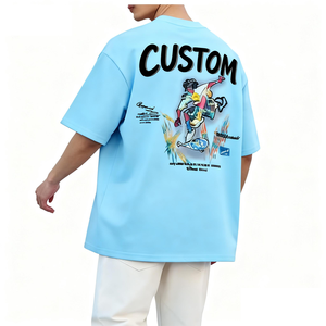 Camiseta Casual de Alta Calidad para Hombre, Holgada, Lisa, con Letras Tejidas, de Poliéster/Algodón, 200 Gramos, Manga Corta, Cuello Redondo, Estampado por Transferencia de Calor - Product Image 1