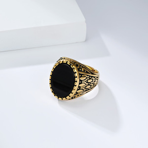 Retro yunnique trendy punk <b>black</b> gemstone <b>titanium</b> steel <b>ring</b> for men, niche high-end feel, colorfast index finger - Product Image 3
