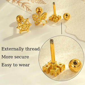 Pendientes <span class=keywords><strong>de</strong></span> cartílago Hengsen <span class=keywords><strong>de</strong></span> oro con diseño <span class=keywords><strong>de</strong></span> flor y mariposa, colgantes largos con circonitas, aretes <span class=keywords><strong>de</strong></span> bola para helix y tragus, joyería para piercing. - Product Image 4