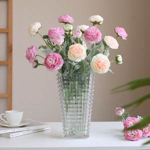Fleurs artificielles de pivoine Granny Smith, 3 têtes, en soie floquée, décoration d'intérieur, rose violacé - Product Image 1
