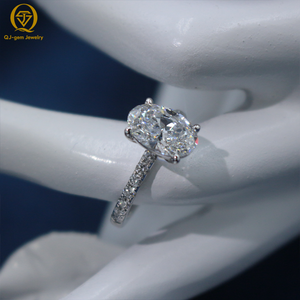 Bague en diamant de forme ovale personnalisée avec diamant de laboratoire DEF VVS, certificat IGI, argent 925, or 10K/14K/18K ou platine en option - Product Image 2