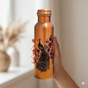 Bouteille d'eau en cuivre pur 1 litre, bouteille ayurvédique, anti-fuite, écologique, faite à la main, pour la maison, le bureau, la salle de sport, les voyages - Product Image 2