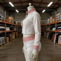 Conjunto de 2 Piezas: Chaqueta Corta con Cuello Alto y Shorts de Cintura Alta con Efecto Levanta Glúteos, Estilo Vanguardista, Minimalista y Urbano para Verano