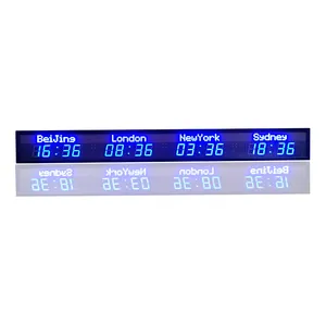 Horloge à 4 fuseaux horaires, horloge multizone, écran d'affichage de l'horloge mondiale numérique LED, écran d'affichage intérieur tout bleu LED