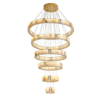 Lustre LED en marbre naturel espagnol, cristal et albâtre, luminaire suspendu pour villa, plafond haut, escalier, hall d'entrée
