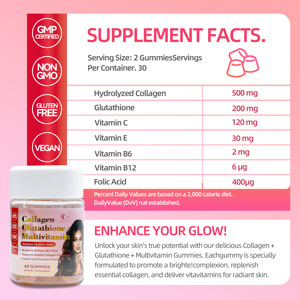 OEM Suplementos a base de hierbas Venta caliente Botella cuadrada Diseño Sandwich Gummy para blanquear la piel Salud de las uñas del cabello para adolescentes Adultos - Product Image 4