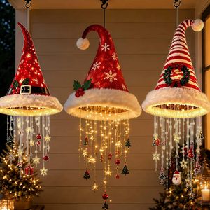 Christmas <b>Lighted</b> Santa Hat Chandelier Warm Led Red Snowflake Holly <b>Berry</b> Decor Indoor Outdoor 3Pc Set - Product Image 1