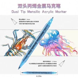 Wholesale Dual Tip Metallic <b>Brush</b> Pen Glitter Graffiti 24 Color Acrylic Art Marker for Paper Card Stone Glass Ceramic Drawing - Product Image 3