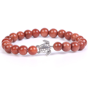 Braccialetti Elastici con Perline in Pietra Naturale e Ciondolo Tartaruga Marina Argentata, Braccialetti in Pietra Lavica, Occhio di Tigre e Turchese, OEM - Product Image 3