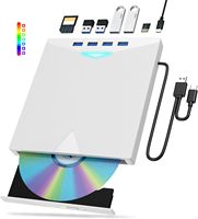 External CD/DVD Burner 7-in-1 with USB Hub, USB 3.0, Type-C, SD/TF Slots-Portable Optical Drive for PC, Laptop, Linux, Windows
